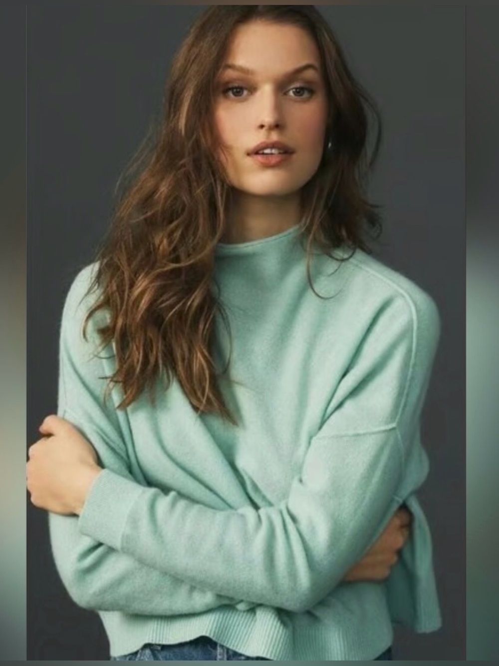 Pilcro Anthropologie Sage Green/mint Mock Neck Sweater size small 100% cashmere